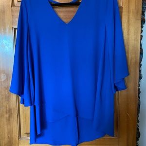 Royal Blue crepe blouse with crisscross back.